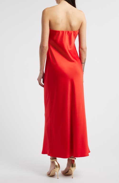 Wayf Madelyn Strapless Bias Cut Satin Dress In Red