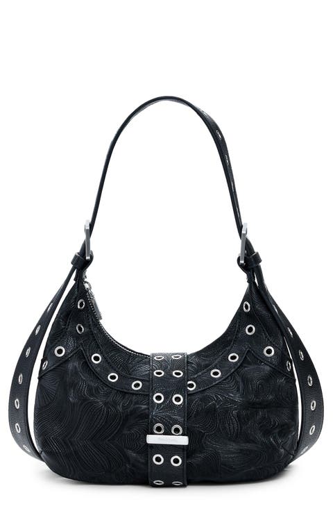 Grommet Faux Leather Shoulder Bag