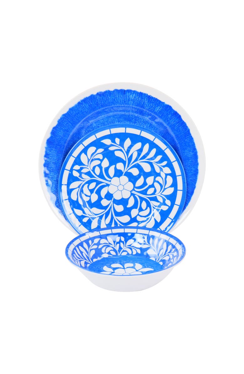 Elama Nelly 12 Piece Melamine Dinnerware Set, Alternate, color, Blue