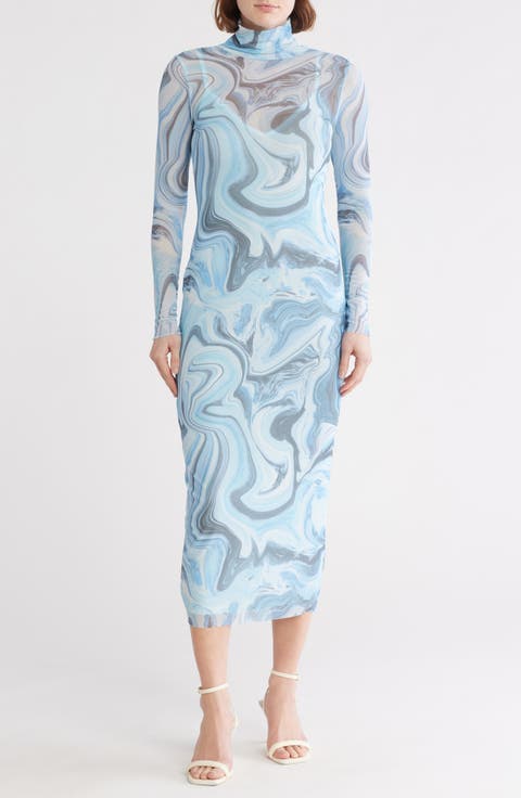 Marni Turtleneck Long Sleeve Mesh Dress