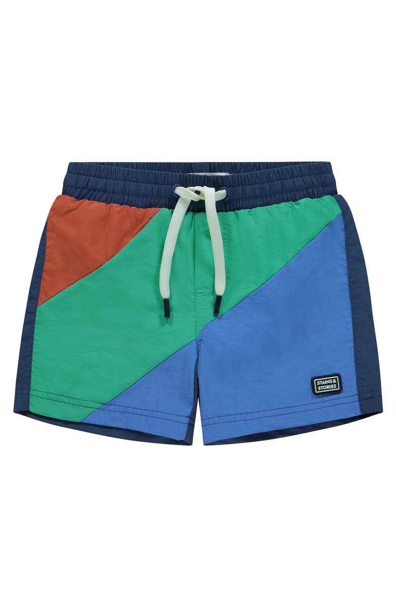 Stains and Stories by Babyface Colorblock Swim Shorts, Main, color, Blue