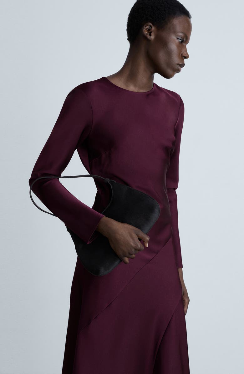 MANGO Seam Detail Long Sleeve Satin Dress, Alternate, color, 