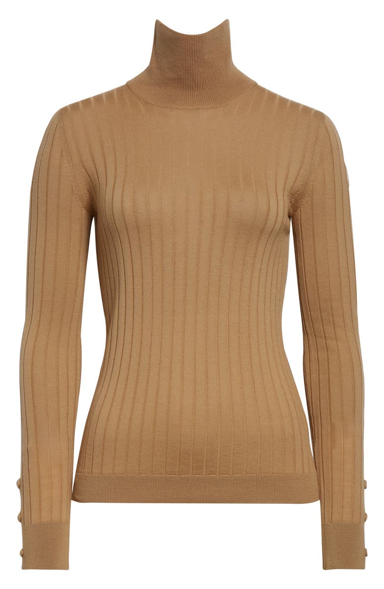 Moncler Virgin Wool & Cashmere Rib Turtleneck Sweater, Alternate, color, Warm Beige