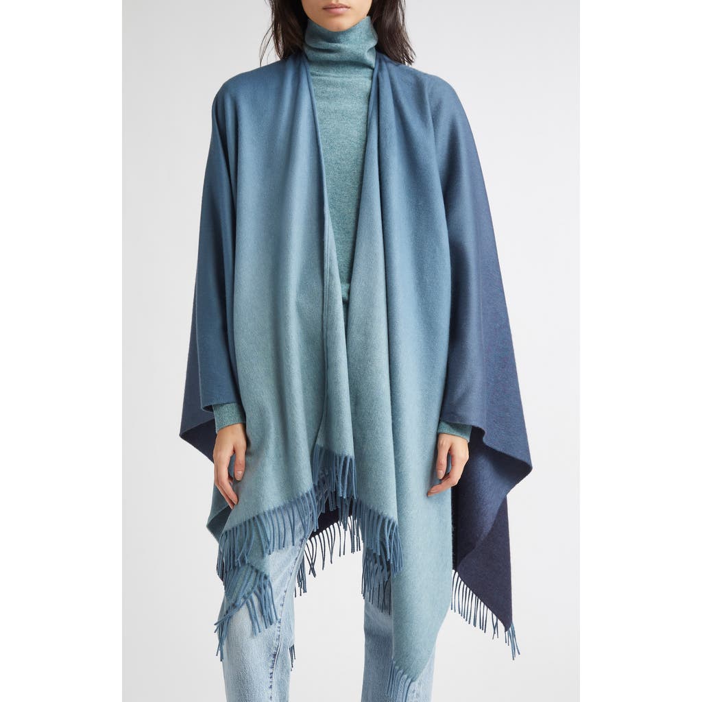 Johnstons Of Elgin Ombré Fringe Trim Cashmere Cape In Blue