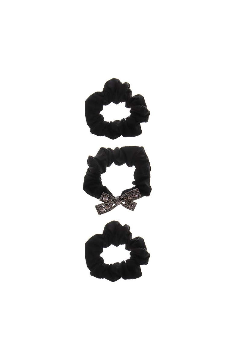 BY ADINA EDEN Crystal Bow Accent Black Scrunchie Set, Main, color, Black