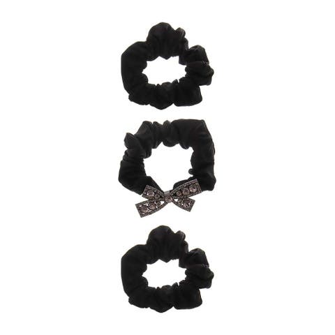 Crystal Bow Accent Black Scrunchie Set