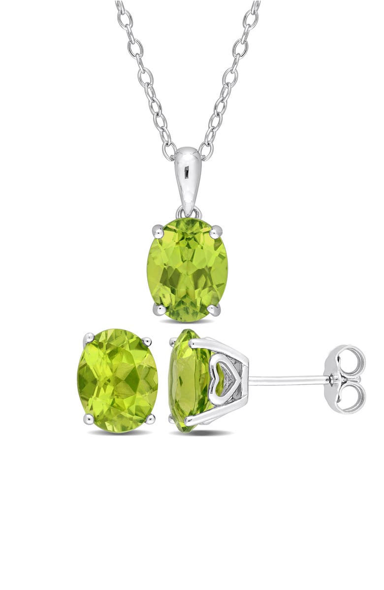 DELMAR Oval Cut Peridot Solitaire Pendant Necklace & Stud Earrings Set, Main, color, Green