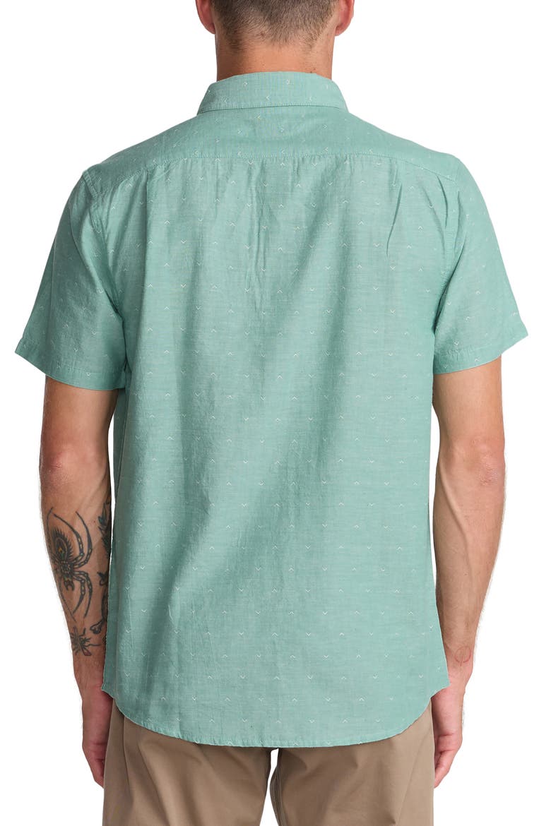 That'll Do Slim Fit Solid Short Sleeve Cotton Button-Down Shirt, Alternate, color, BOTTLE GREEN