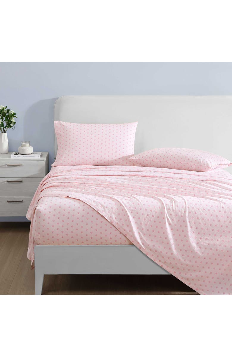 Laura Ashley Scallop Dollop 3-Piece Cotton Sheet Set, Alternate, color, Bright Pink