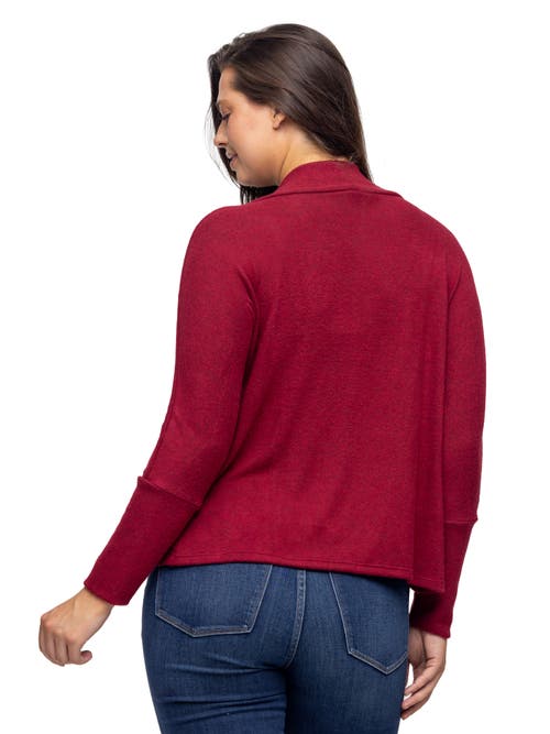 24seven Comfort Apparel Curved Hem Open Front Long Womens Bolero Shrug In Burgundy