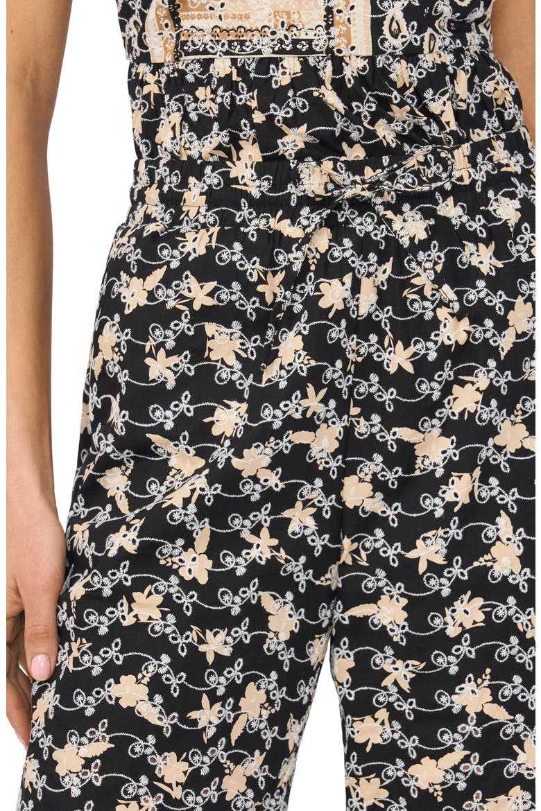 Embroidered Ankle Wide Leg Pull-On Pants, Alternate, color, RICH BLACK