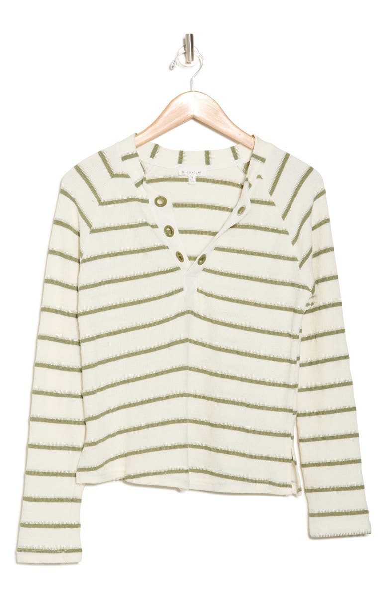 Blu Pepper Stripe Knit Henley, Alternate, color, Olive