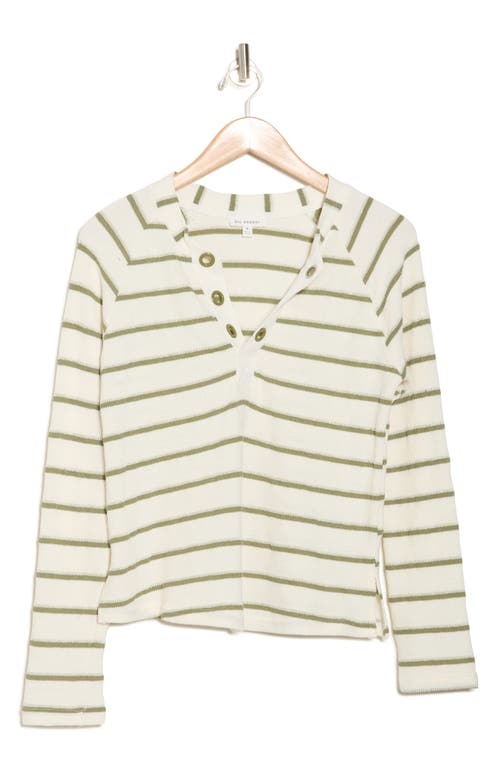 Blu Pepper Stripe Knit Henley In Olive