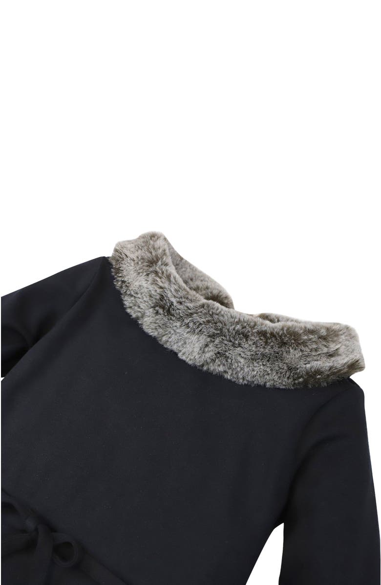 Hope & Henry Baby Girls' Long Sleeve Ponte Dress with Faux Fur, Infant, Alternate, color, Black Long Sleeve