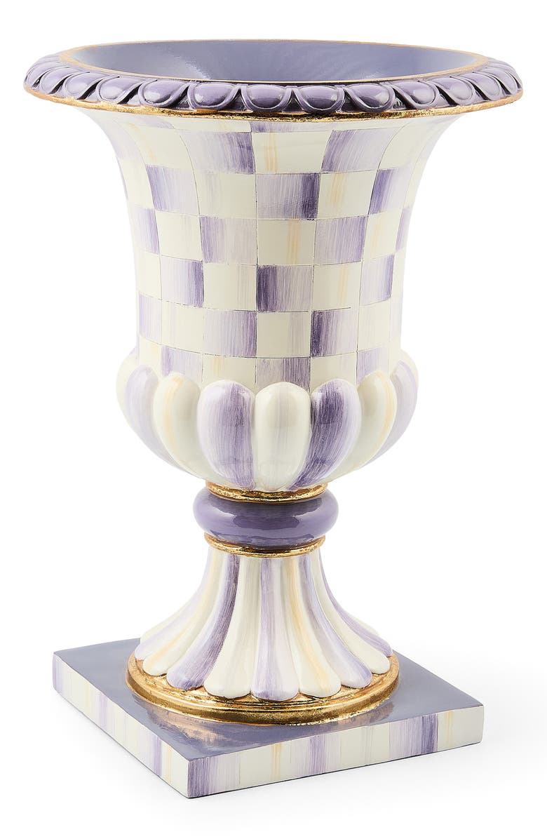 MACKENZIE CHILDS Violet Check Pedestal Tabletop Urn, Alternate, color, Violet