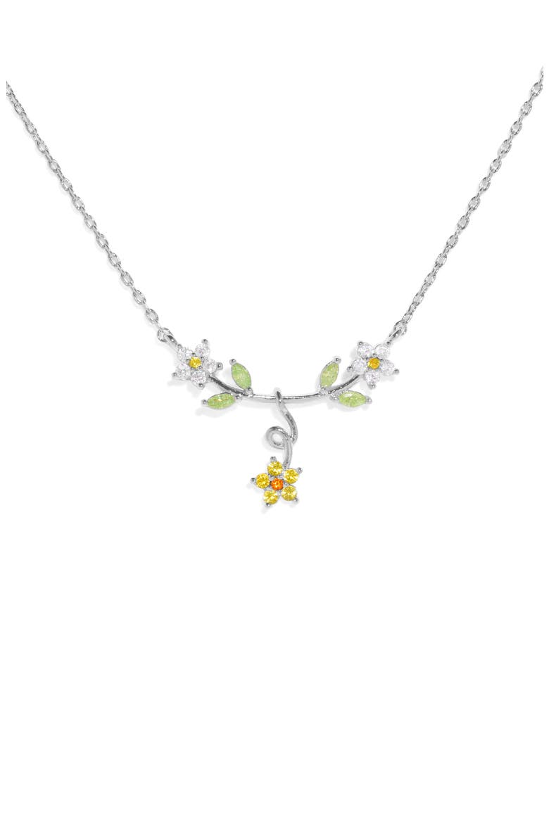 Golden Daisy Cubic Zirconia Pendant Necklace, Main, color, SILVER