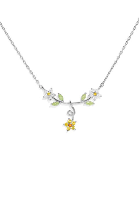 Golden Daisy Cubic Zirconia Pendant Necklace