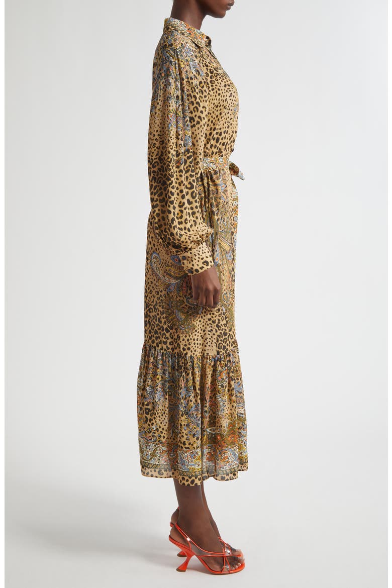 Paisley Leopard Spot Belted Long Sleeve Shirtdress, Alternate, color, DARK BROWN