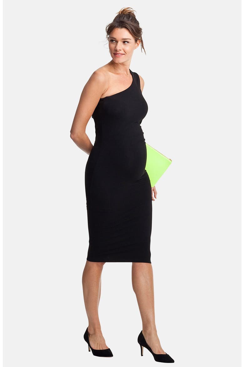 'Haddington' One-Shoulder Maternity Dress, Main, color, CAVIAR BLACK