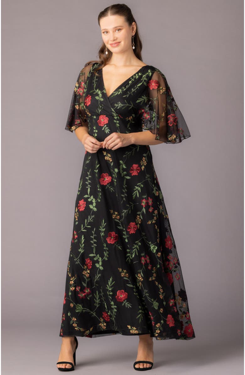 Kiyonna Embroidered Elegance Evening Gown with Sleeves, Alternate, color, Onyx
