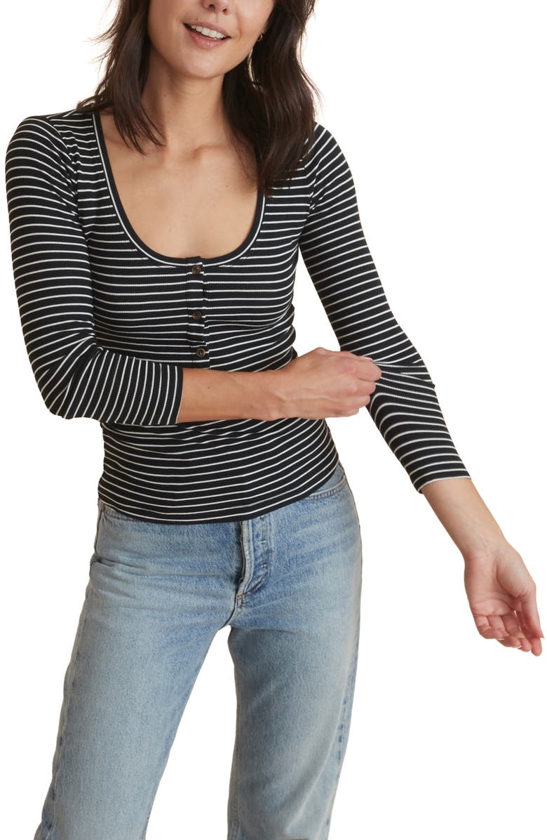 Marine Layer Stripe Ribbed Henley, Main, color, Black/ White Stripe Infill