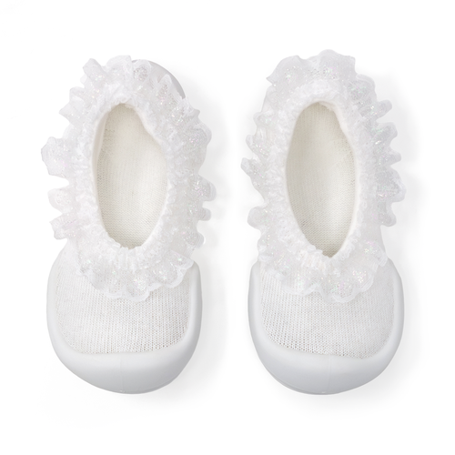 Komuello Toddler Girl Sock Shoes Flat Style In Snow Lace