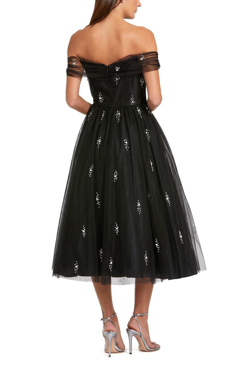 Petite Ieena Off The Shoulder Embellished Tulle Cocktail Dress, Alternate, color, Black