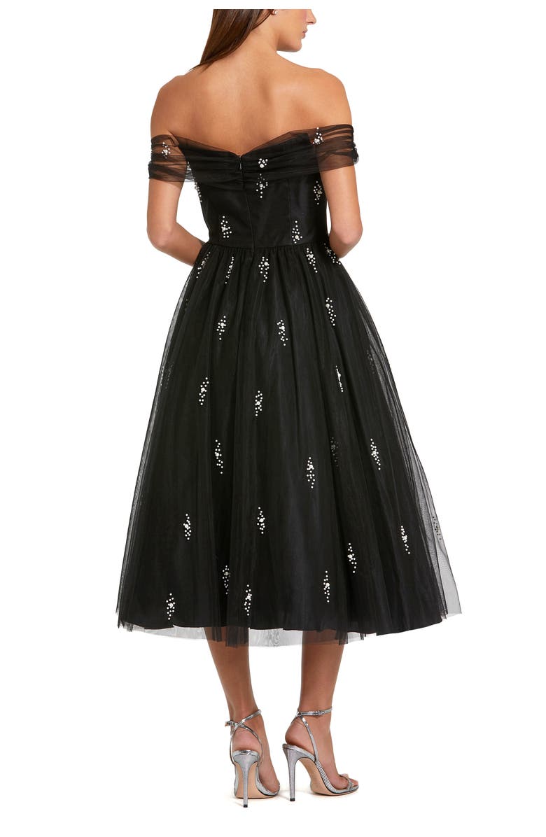 Mac Duggal Petite Ieena Off The Shoulder Embellished Tulle Cocktail Dress, Alternate, color, Black