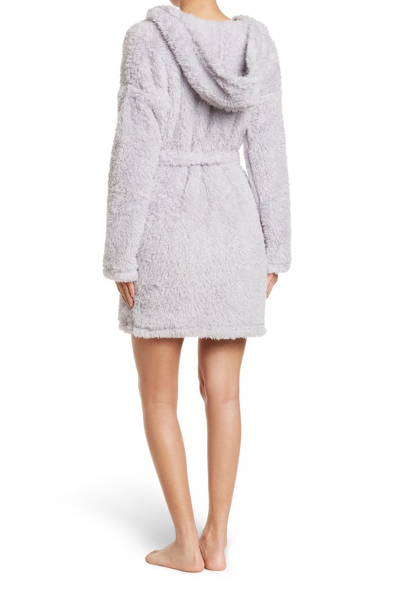 Fluffy Plush Robe, Alternate, color, GREY MICRO