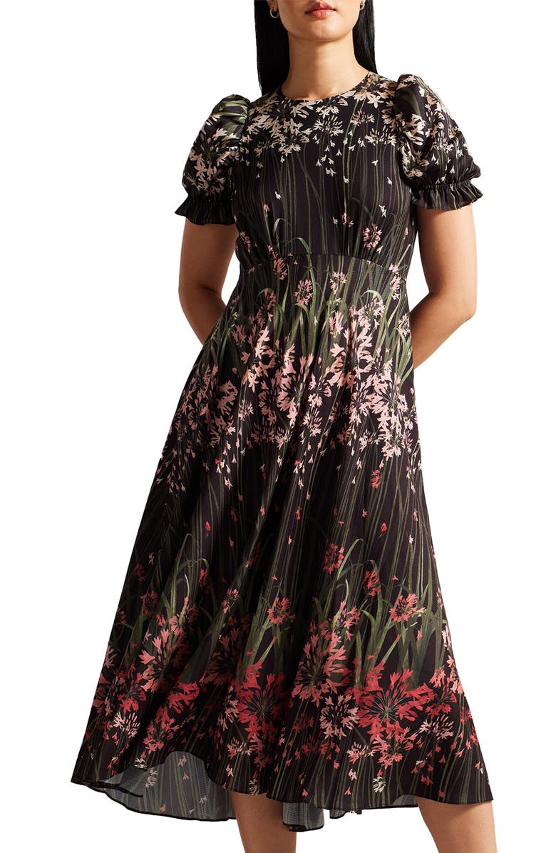 Ted Baker London Zahrria Floral Short Sleeve Midi Dress, Alternate, color, 