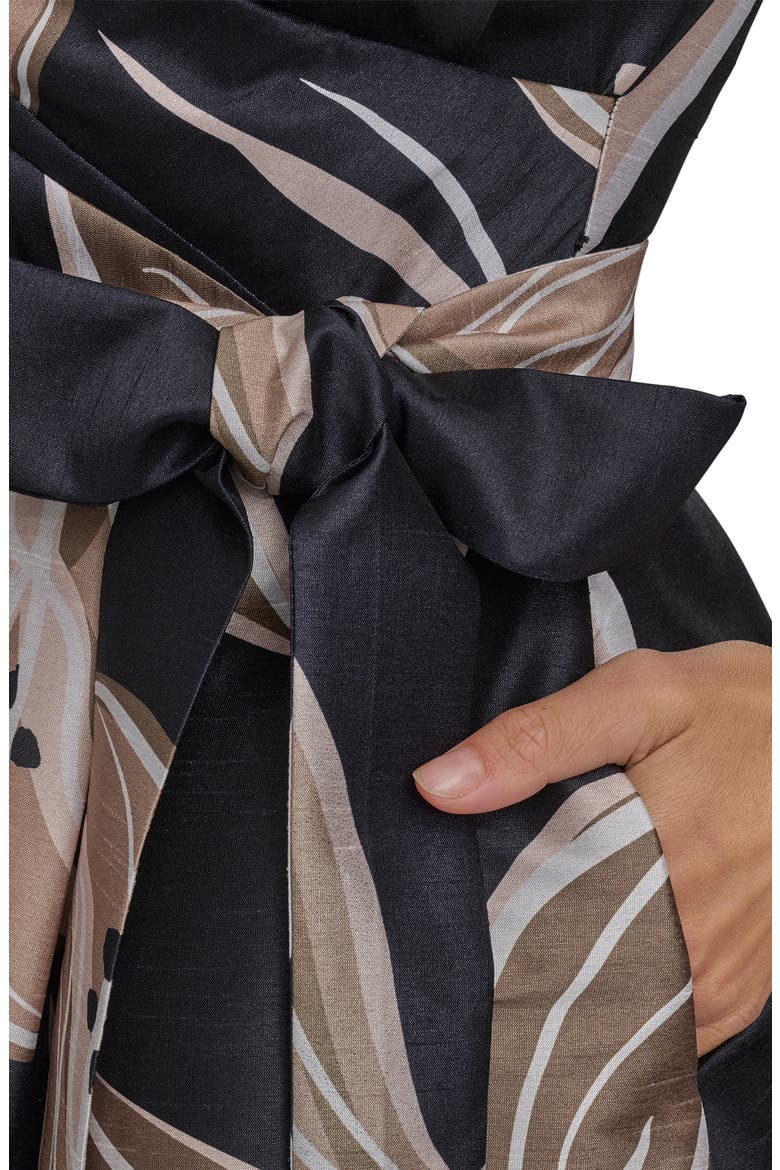 Faux Wrap Tie Waist Cocktail Dress, Alternate, color, BLACK/FAWN MULTI