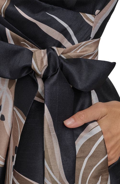 Donna Karan New York Faux Wrap Tie Waist Cocktail Dress In Black/fawn Multi