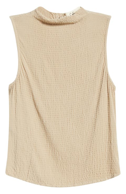 Smocked Funnel Neck Top