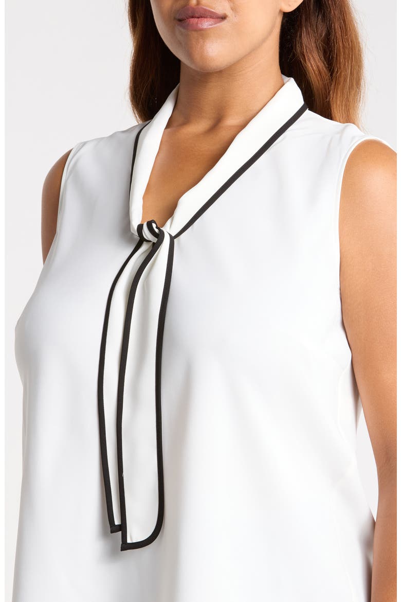 Tie Neck Sleeveless Top, Alternate, color, VANILLA ICE/ BLACK