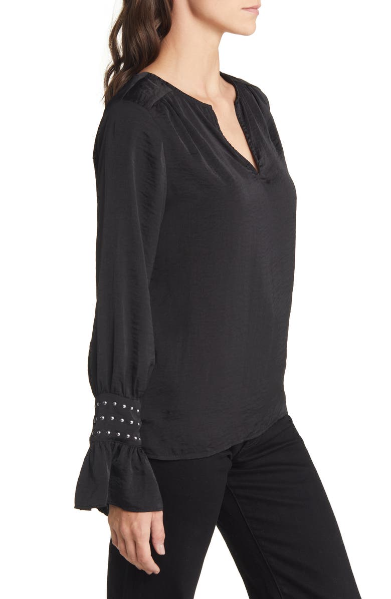 Vince Camuto Studded Cuff Split Neck Blouse, Alternate, color, 
