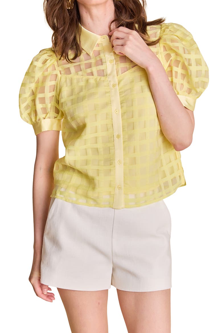 Puff Sleeve Organza Top, Alternate, color, LIGHT YELLOW