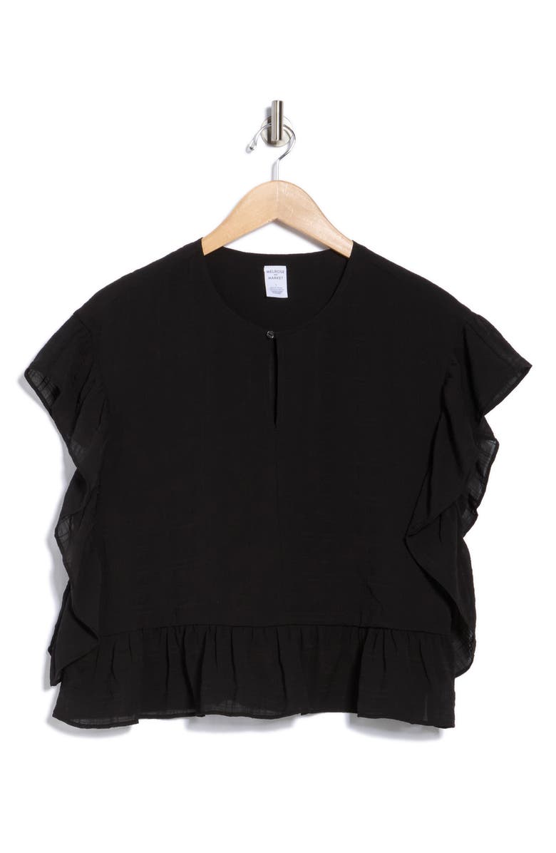 Melrose and Market Ruffle Cap Sleeve Chiffon Popover Top, Alternate, color, Black
