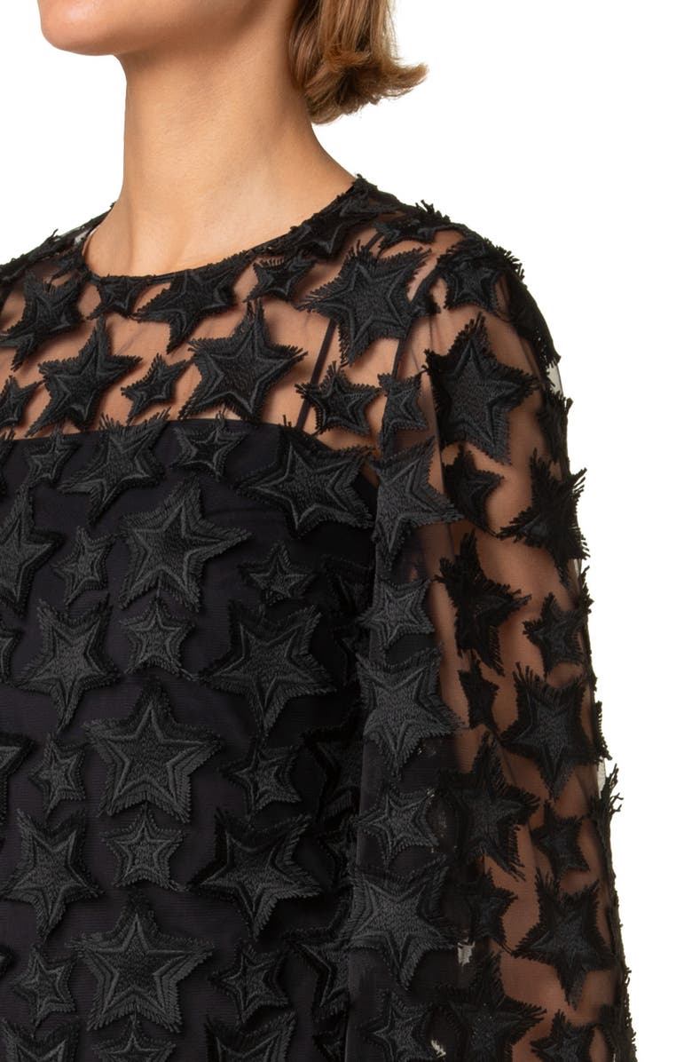 Akris punto 3D Star Embroidered Tulle Top, Alternate, color, Black