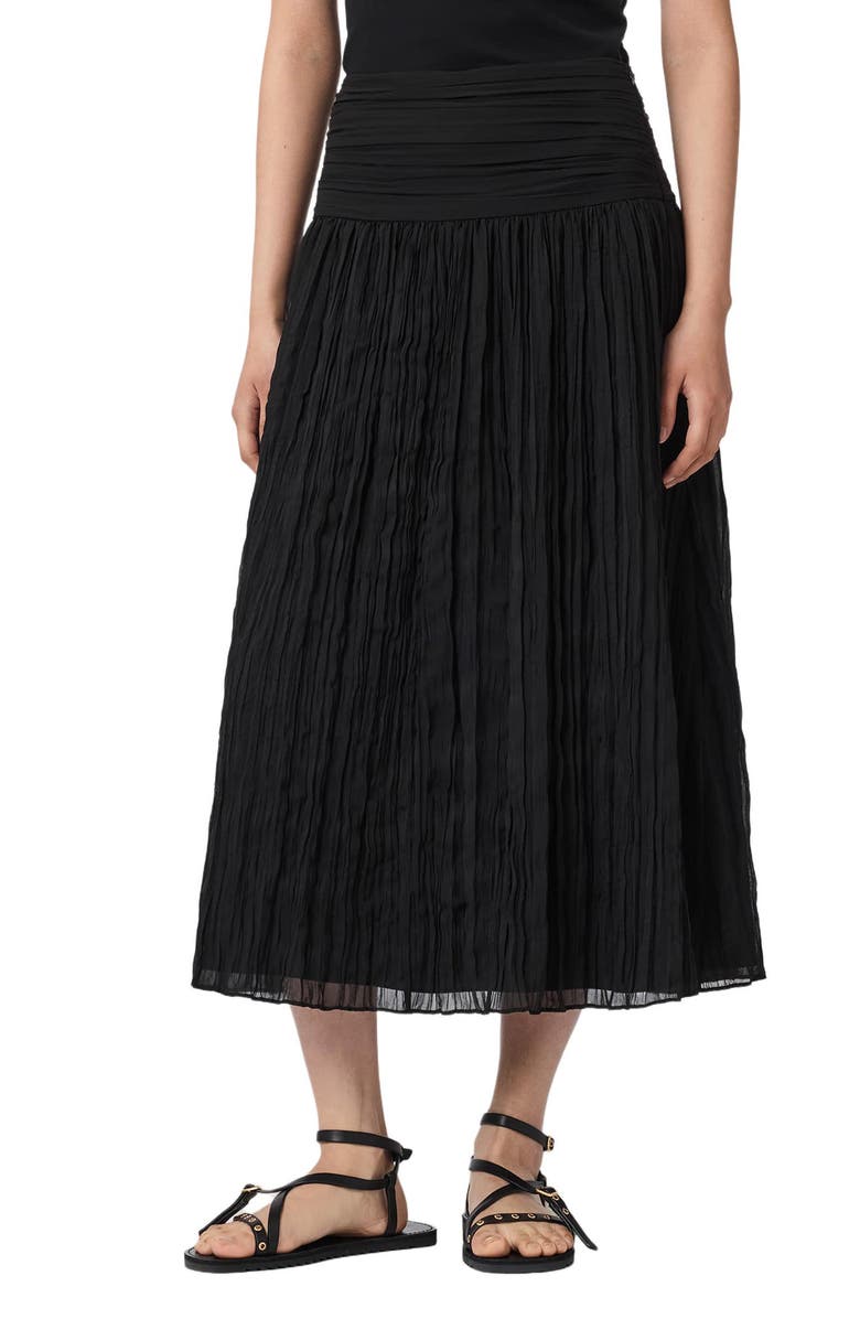 AllSaints Asal Midi Skirt, Main, color, Black