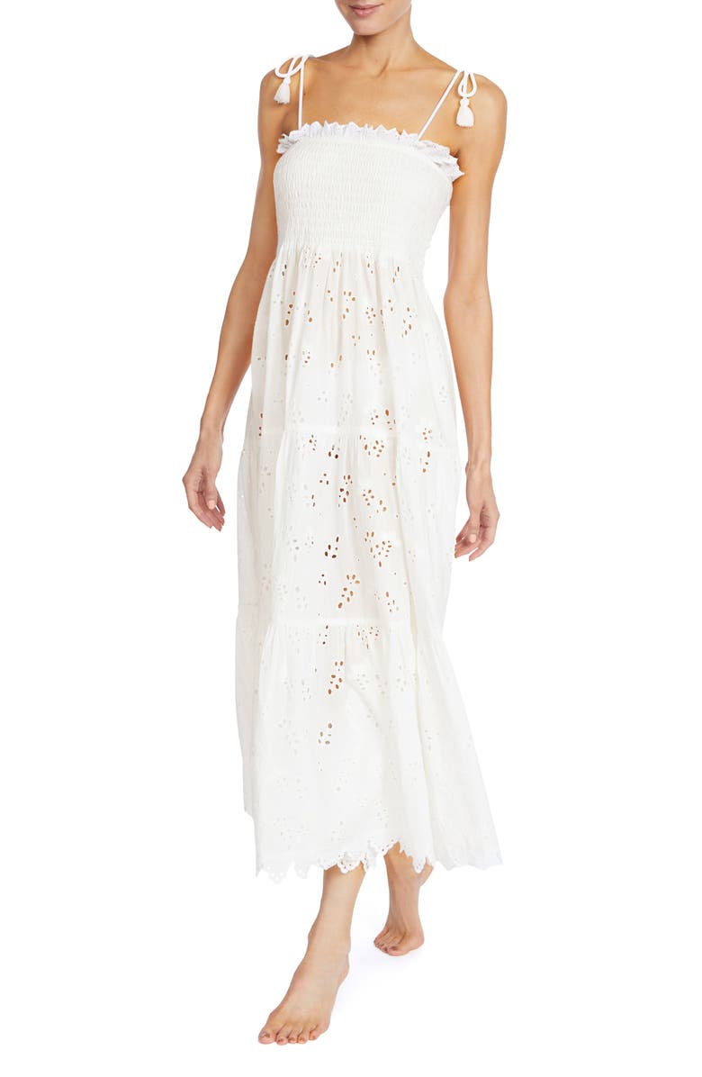 Robin Piccone Daisy Flounce Cotton Eyelet Cover-Up Dress, Alternate, color, 