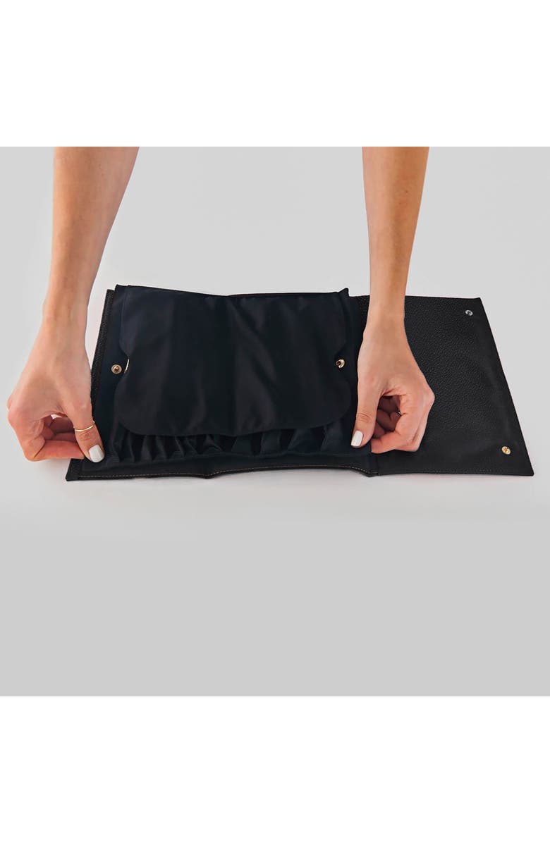 KUSSHI Makeup Brush Organizer Clutch, Alternate, color, Black Leather