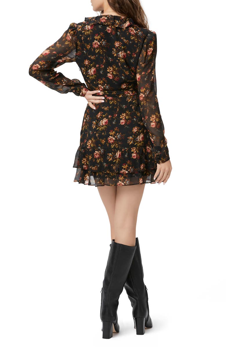 PAIGE Tamera Floral Long Sleeve Silk Minidress, Alternate, color, Black Multi