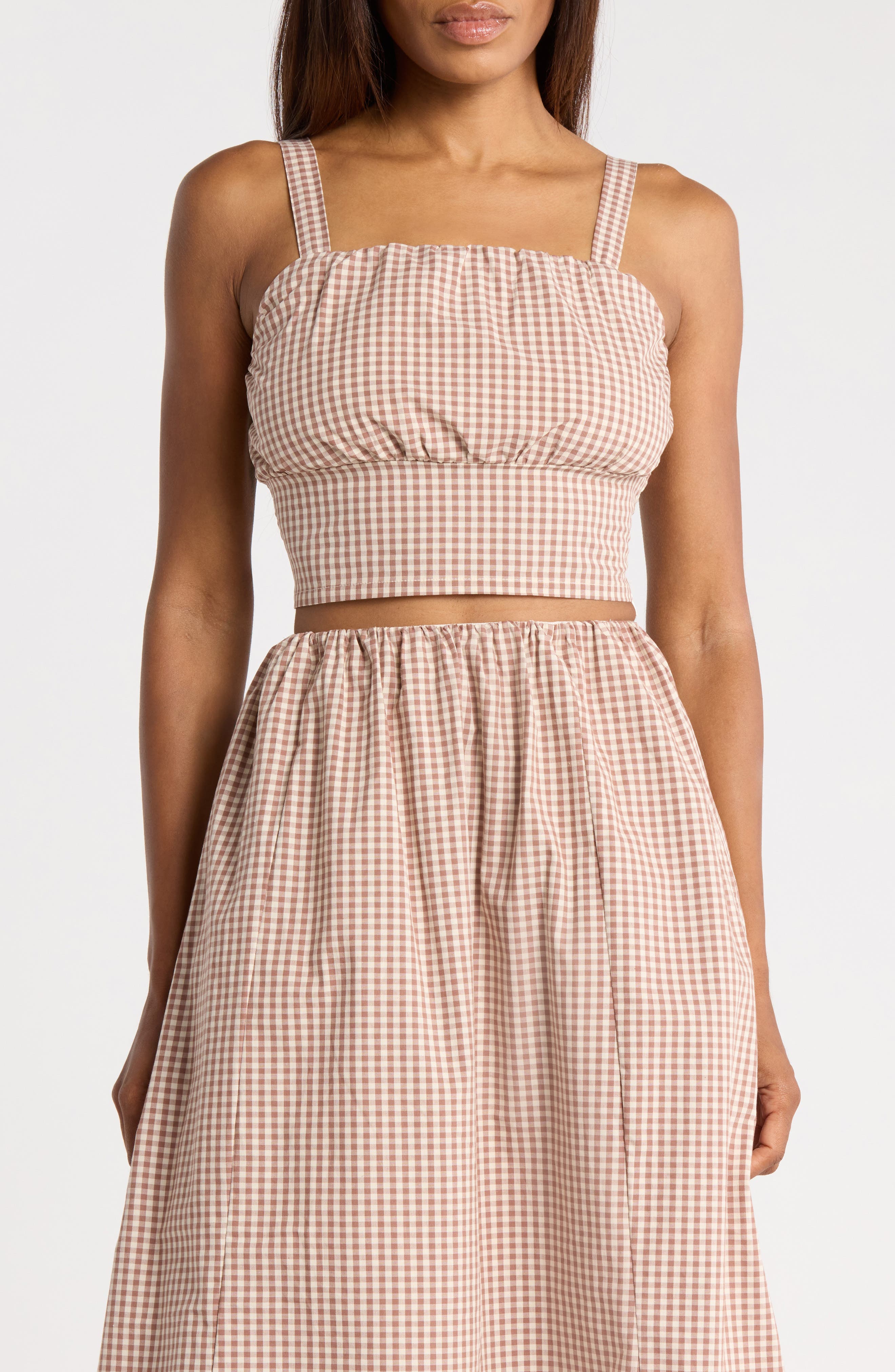 Shirred Gingham Crop Top