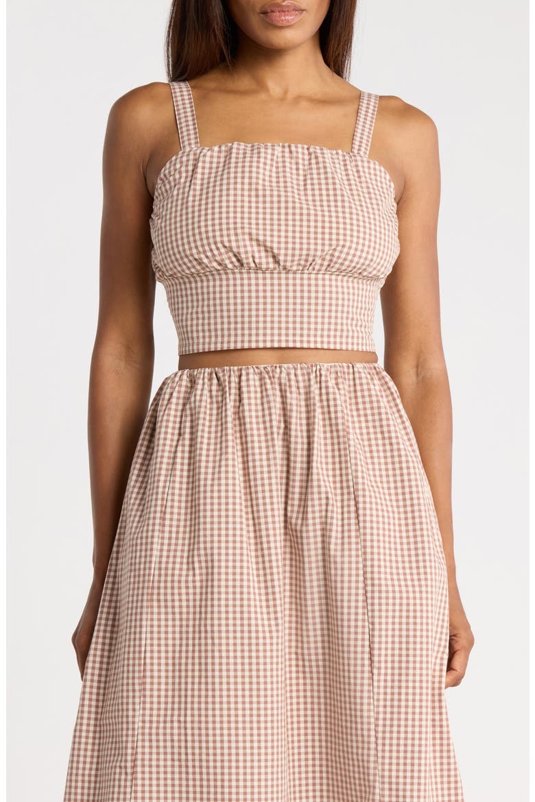 Shirred Gingham Crop Top, Main, color, LATTE/ ECRU