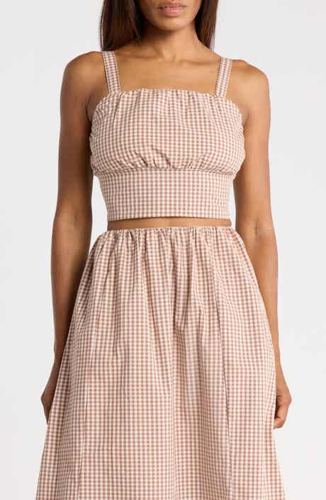 Shirred Gingham Crop Top