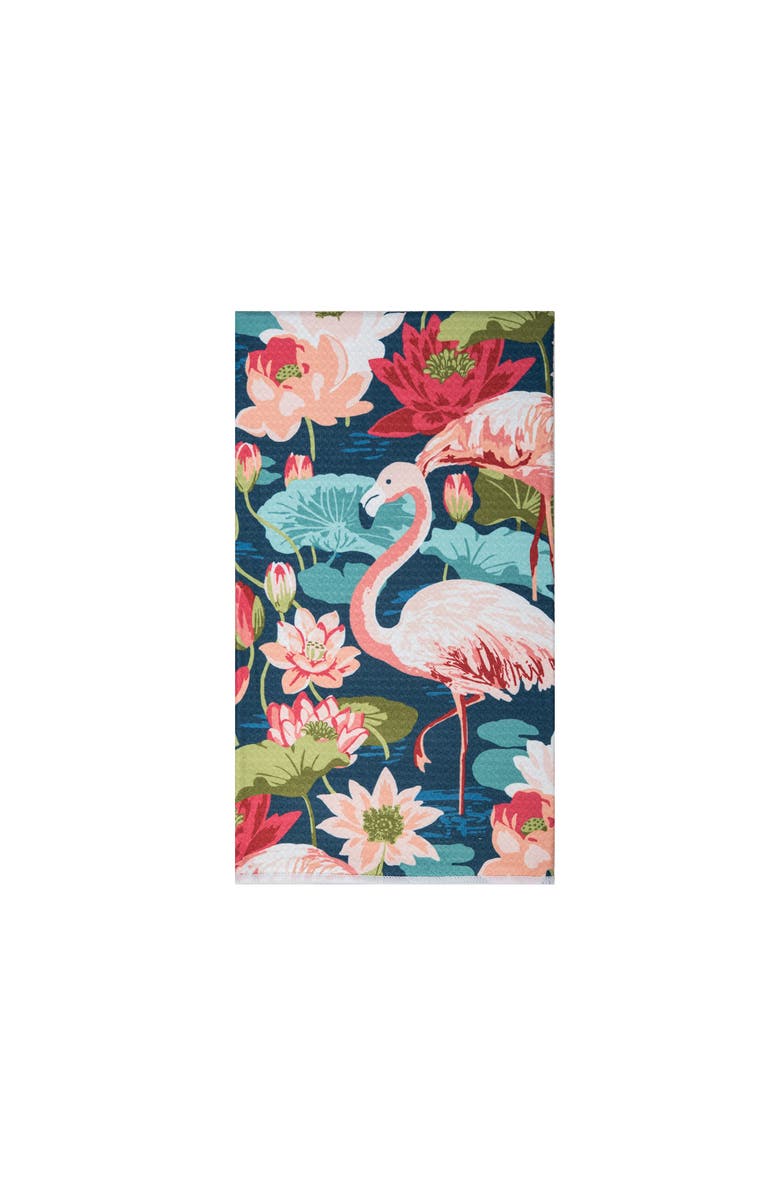 C&F Home Flamingo Lagoon Tropical Floral 100% Cotton Dishtowel, Main, color, Pink
