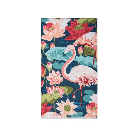 Flamingo Lagoon Tropical Floral 100% Cotton Dishtowel