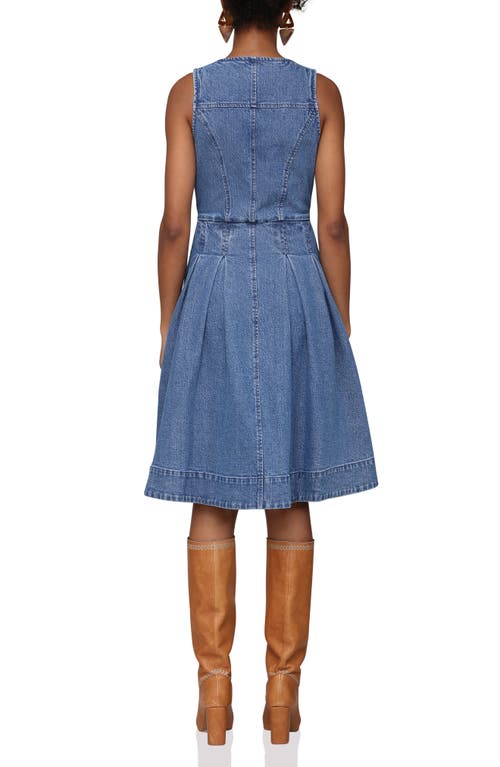 Avec Les Filles Button Front Sleeveless Denim Fit & Flare Dress In Blue