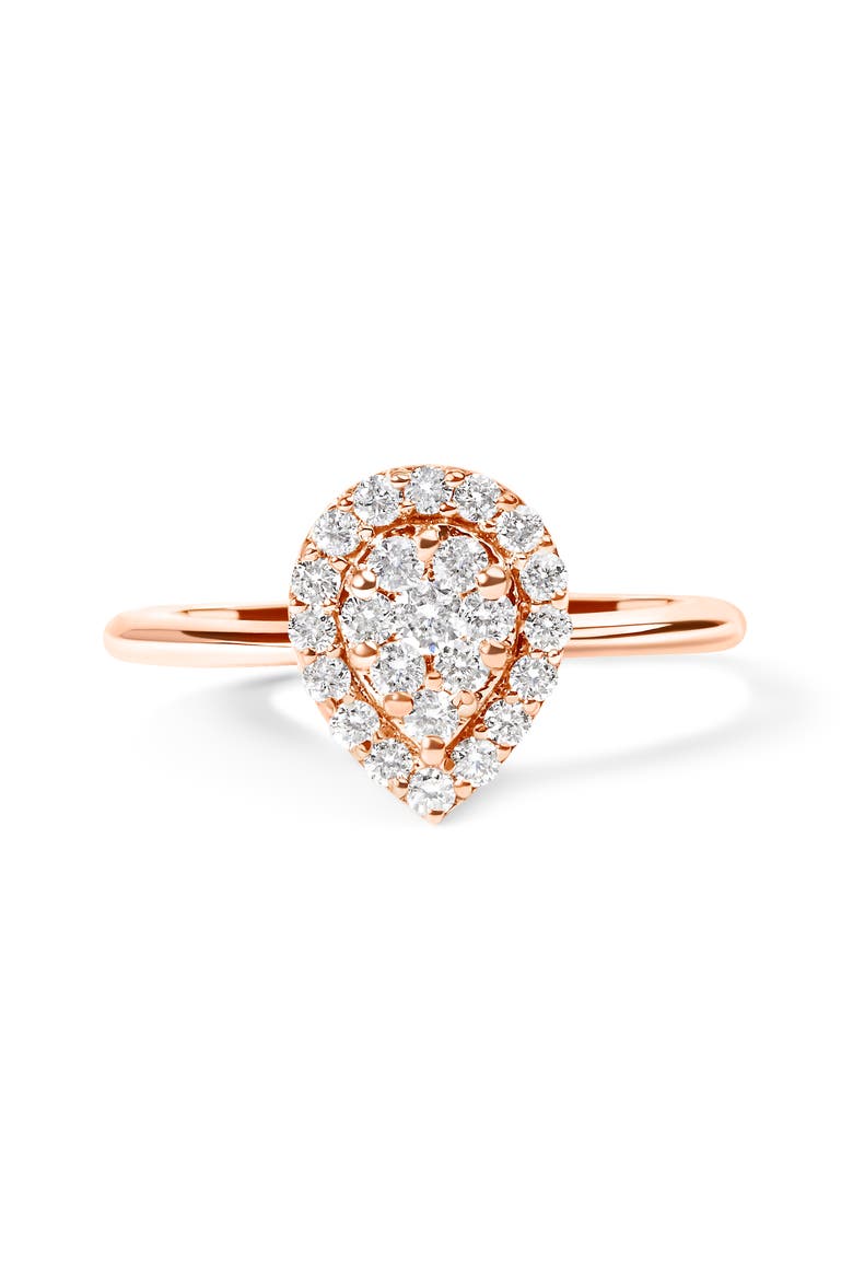 10K Rose Gold 3/8 Cttw Round-Cut Diamond Pear Halo Promise Ring, Main, color, Rose Gold