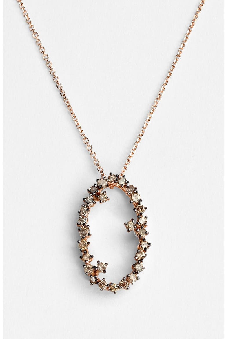 KALAN by Suzanne Kalan 'Starburst' Oval Drop Pendant Necklace, Main, color, ROSE GOLD/ CHAMPAGNE DIAMOND